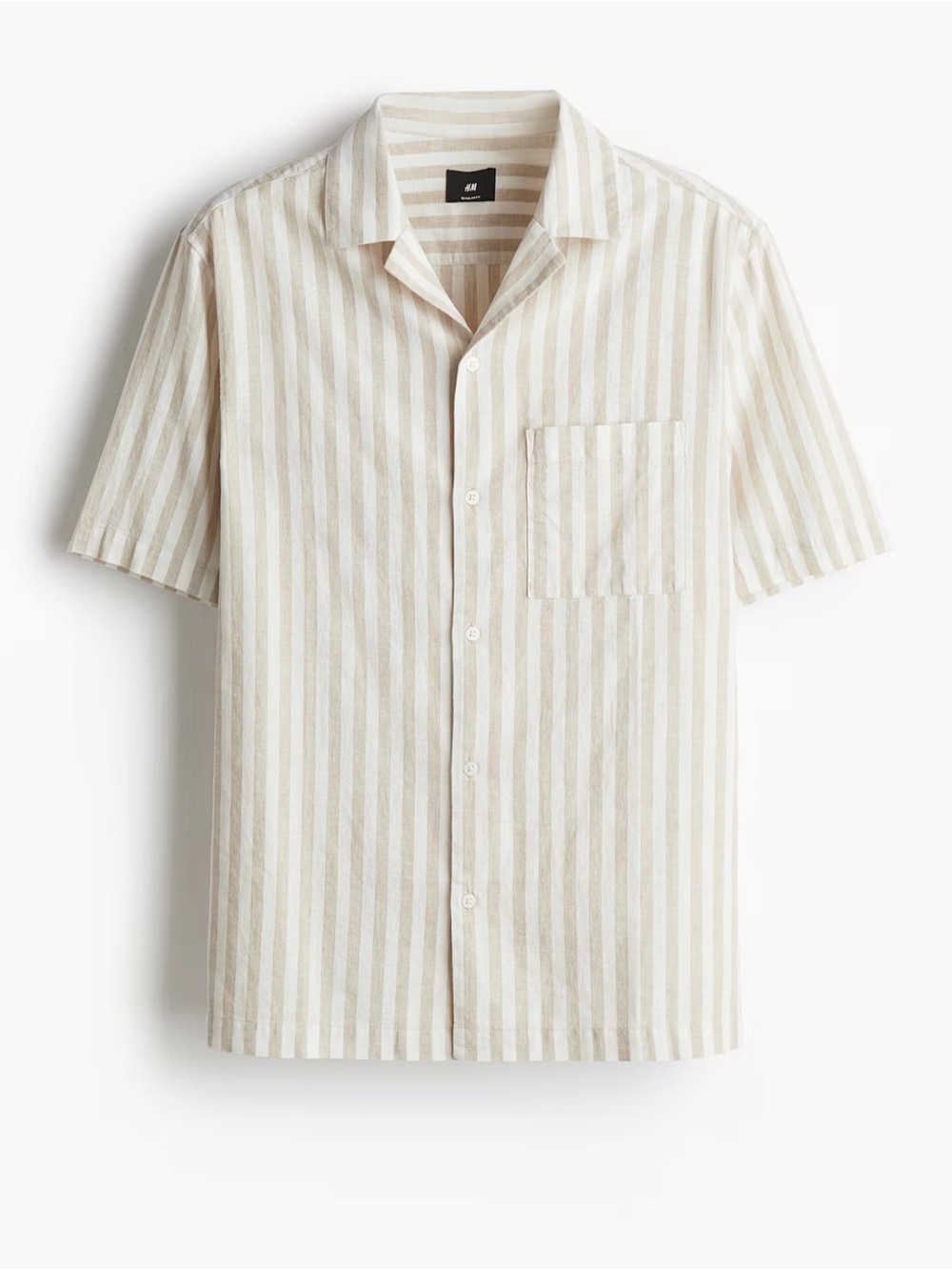 H&M Beige & White Striped Short-Sleeve Linen Shirt